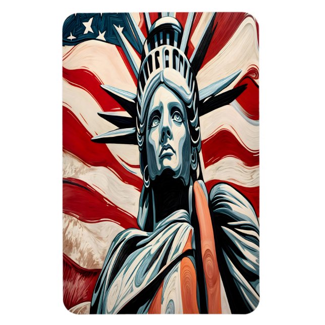 Moderne Freiheitsstatue mit amerikanischer Flaggen Magnet (Vertikal)