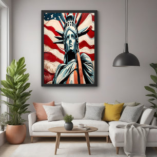 Moderne Freiheitsstatue mit amerikanischer Flaggen Poster