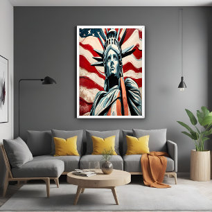 Moderne Freiheitsstatue mit amerikanischer Flaggen Poster