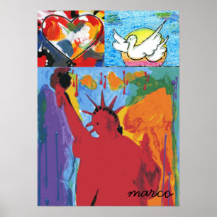 Moderne Freiheitsstatue Wasserfarbene Herzentaube Poster