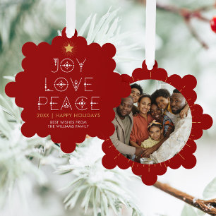 Moderne Freude Liebe Friede Weihnachten Weihnachte Ornament Karte