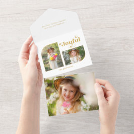 Moderne freudvolle Typografie Halbbogen 2-Foto All In One Einladung