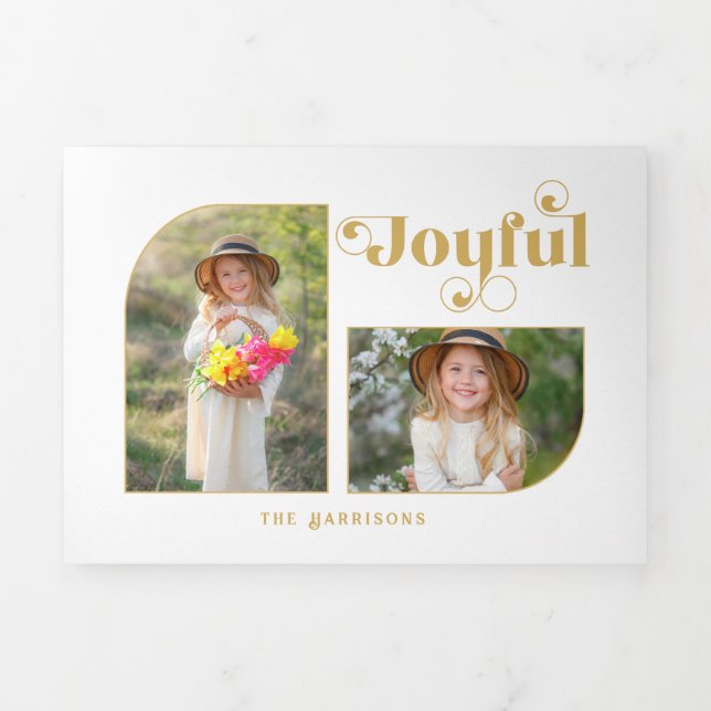 Moderne freudvolle Typografie Halbbogen 2-Foto Dreifach Gefaltete Urlaubskarte (Cover)