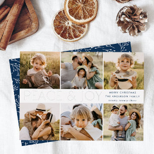 Moderne Frieden und Freude 6 Foto Navy und Silber Folien Feiertagskarte