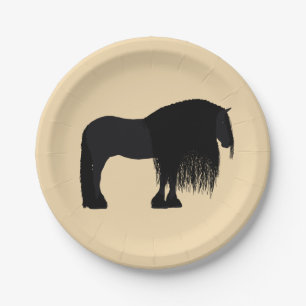 Moderne Friesian Horse Illustration Beige Pappteller