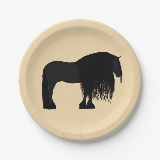 Moderne Friesian Horse Illustration Beige Pappteller (Vorderseite)