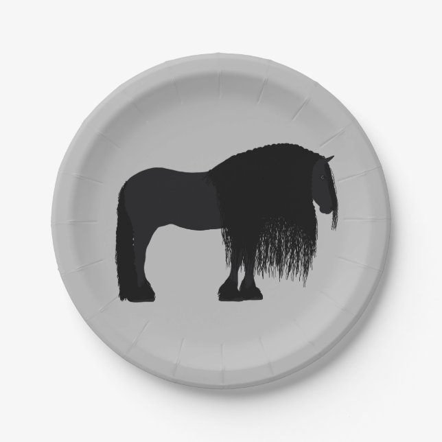 Moderne Friesian Horse Illustration Gray Pappteller (Vorderseite)
