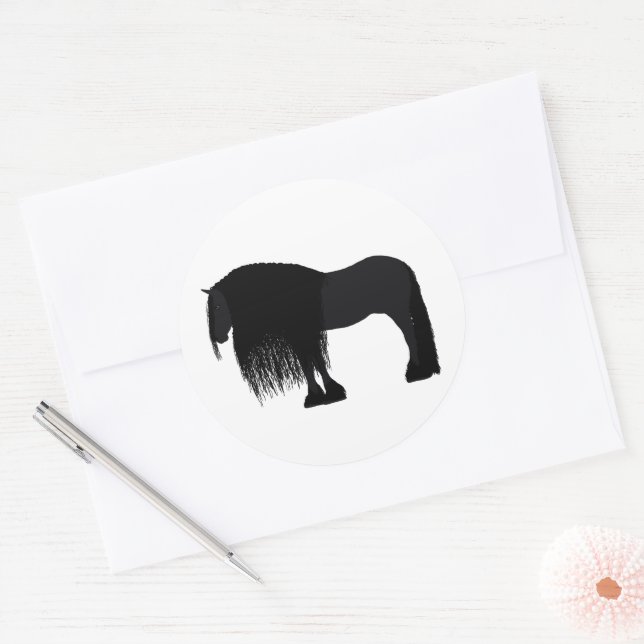 Moderne Friesian Horse Illustration Runder Aufkleber (Umschlag)