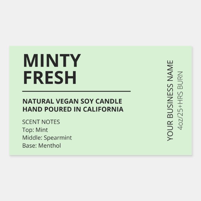 Moderne, frische Minzenscent Soy Candle Labels Rechteckiger Aufkleber (Vorderseite)