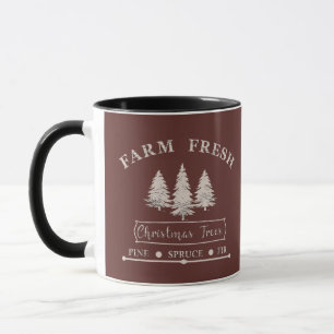 Moderne frische Weihnachts-Tannenbäume auf dem Bau Tasse