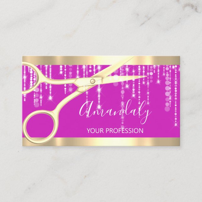 Moderne Friseur Coiffeur Schere Tropfen Pink Visitenkarte (Vorderseite)