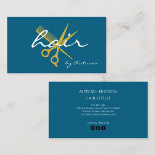 Moderne Friseur-Schrift Blau Gold Visitenkarte