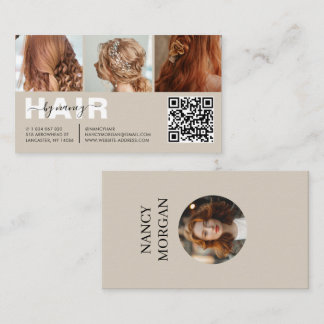 Moderne Friseursalontypografie 3 Foto-Raster Beige Visitenkarte