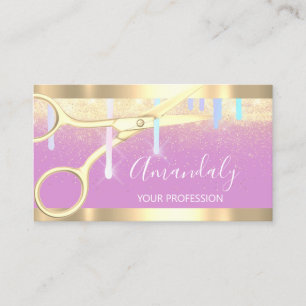 Moderne Friseurschere Tropfen Gold Pink Visitenkarte