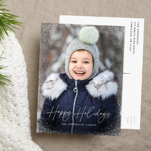 Moderne Frohe Feiertage Schrift Schneeflocken Foto Feiertagspostkarte