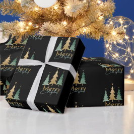 Moderne frohe Minimalistische Weihnachtsbaume Schw Geschenkpapier