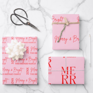 Moderne frohe und helle Rosa Weihnachten Geschenkpapier Set