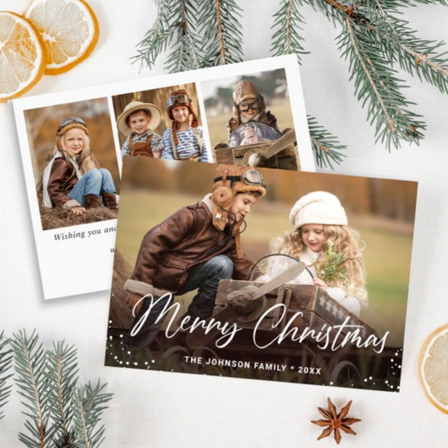 Moderne frohe Weihnachten 4 FOTO Gruß (Customizable Christmas holiday greeting photo card.)