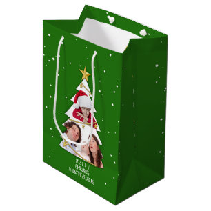 Moderne Frohe Weihnachten Baum Foto Collage Grün Mittlere Geschenktüte