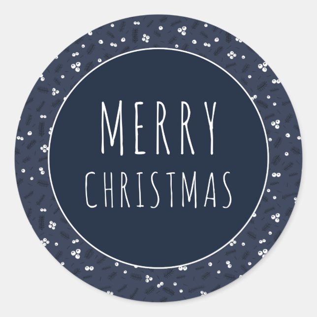 Moderne frohe Weihnachten | Beeren und Kiefern Runder Aufkleber (Vorderseite)