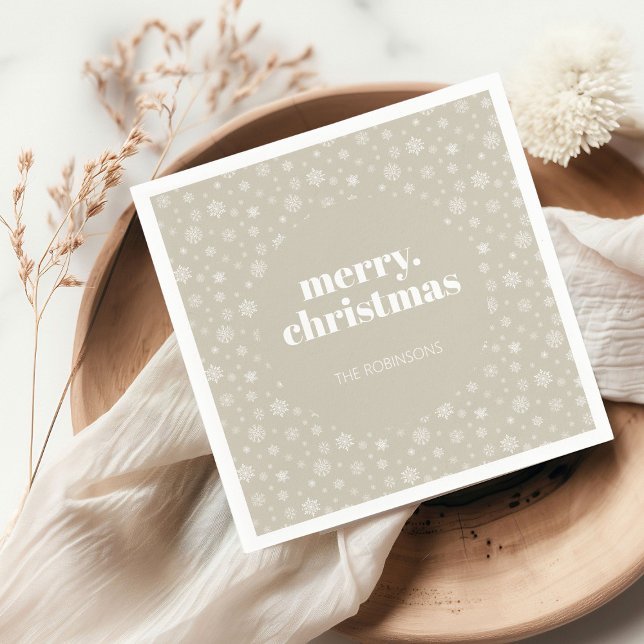 Moderne frohe Weihnachten Beige Snowflake Muster Serviette (Christmas holiday snowflake pattern napkin)