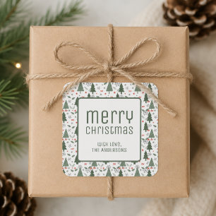 Moderne Frohe Weihnachten benutzerdefinierte Feier Quadratischer Aufkleber