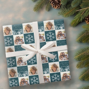Moderne frohe Weihnachten Blue Bokeh Personalisier Geschenkpapier