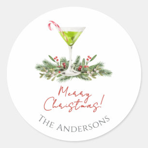 Moderne Frohe Weihnachten Candy Cane Cocktail Mart Runder Aufkleber