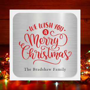 Moderne frohe Weihnachten Einfache Typografie Quadratischer Aufkleber