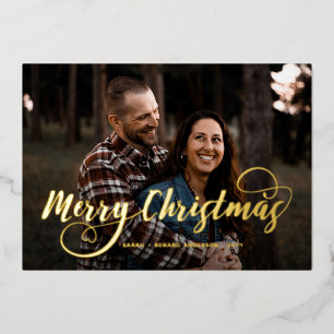 Moderne Frohe Weihnachten Elegantes Foto Tartan Folien Feiertagskarte