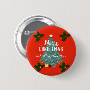 Moderne frohe Weihnachten & fröhliche Neujahrsferi Button