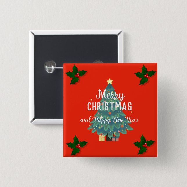 Moderne frohe Weihnachten & fröhliche Neujahrsferi Button (Vorne & Hinten)