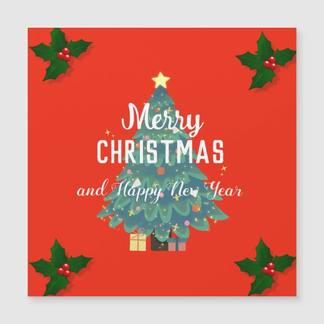 Moderne frohe Weihnachten & fröhliche Neujahrsferi Magnetkarte (Vorderseite)