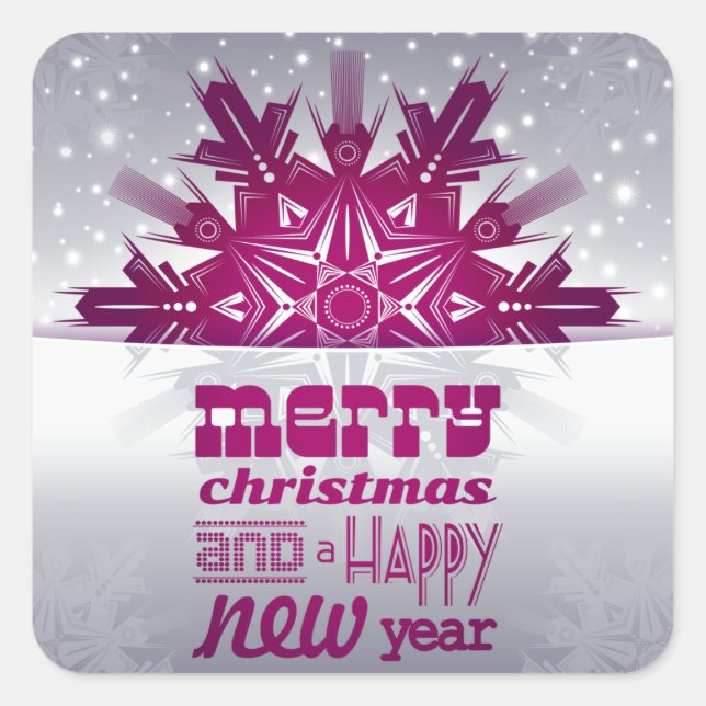Moderne frohe Weihnachten glücklich Neues Jahr Quadratischer Aufkleber (Vorderseite)