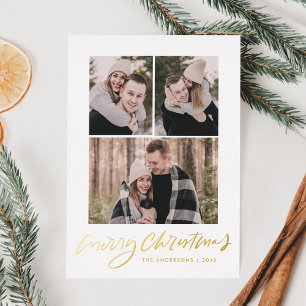 Moderne Frohe Weihnachten Gold Schrift 3 Foto Folien Feiertagskarte