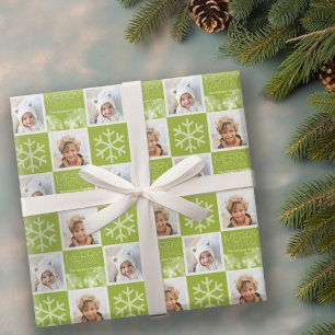 Moderne Frohe Weihnachten Grüne Bokeh Personalisie Geschenkpapier
