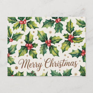 Moderne frohe Weihnachten Holly und Berries Postkarte