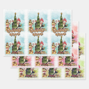 Moderne frohe Weihnachten Niedlich Pinguin Pattern Geschenkpapier Set