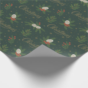 Moderne frohe Weihnachten Pinecones und Rote Berri Geschenkpapier
