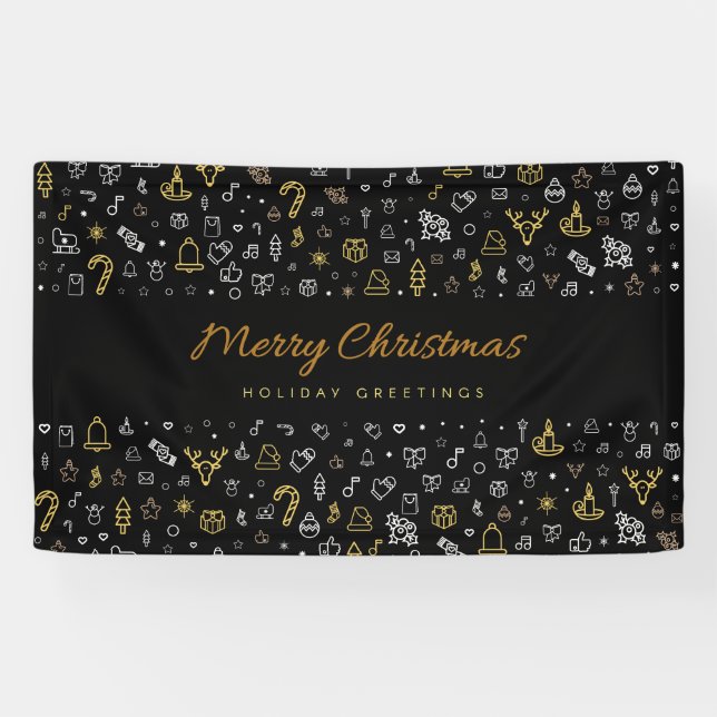 Moderne frohe Weihnachten Schwarz-Gold-Icons Banner (Horizontal)