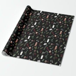 Moderne frohe Weihnachten Schwarz Rot Berry Botani Geschenkpapier