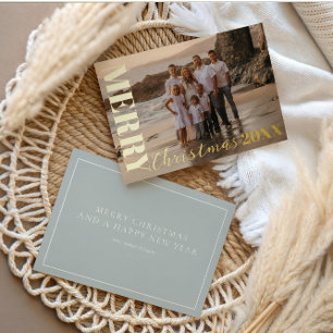Moderne frohe Weihnachten Soft Blue One Foto Gold Folien Feiertagskarte