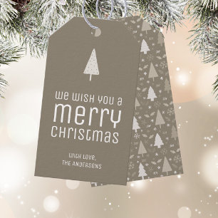 Moderne Frohe Weihnachten Taupe Personalisiert Geschenkanhänger
