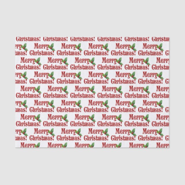 Moderne frohe Weihnachten und Holly Text Muster Seidenpapier (Vorderseite)
