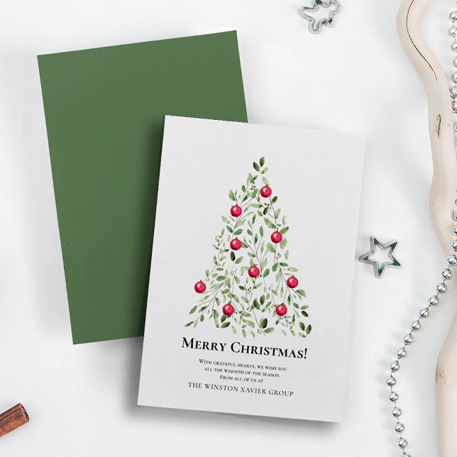 Moderne frohe Weihnachten Wasserfarben Tree Vielen (Merry Christmas Thank you elegant watercolor holiday tree corporate card.)