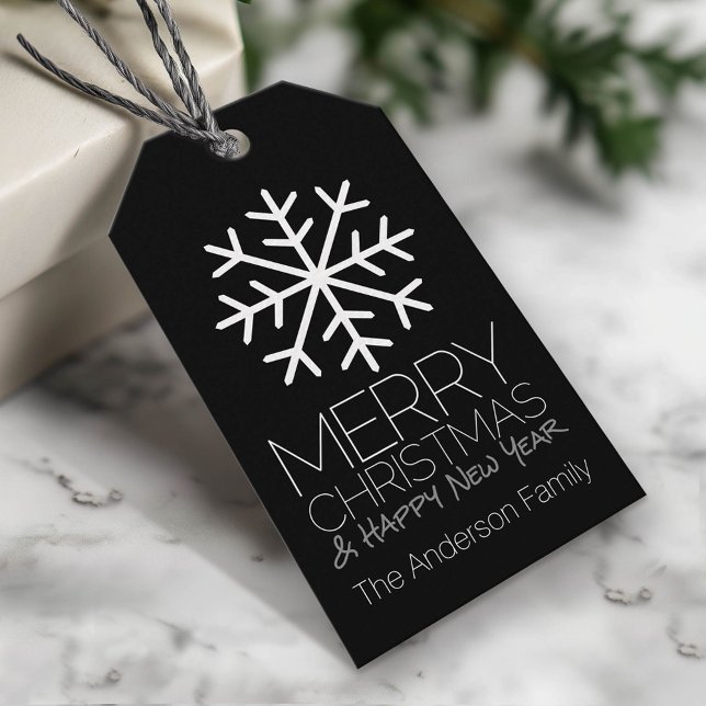 Moderne frohe Weihnachten Winter Schneeflocke schw Geschenkanhänger (Custom Christmas Gift Tag)