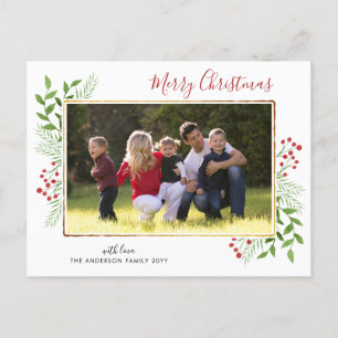 Moderne frohe Weihnachts-Blätter Foliage Berry Fot Feiertagspostkarte