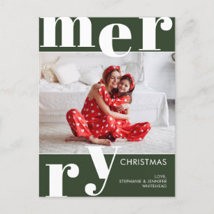 Moderne frohe Weihnachts-Foto Forest Green Feiertagspostkarte