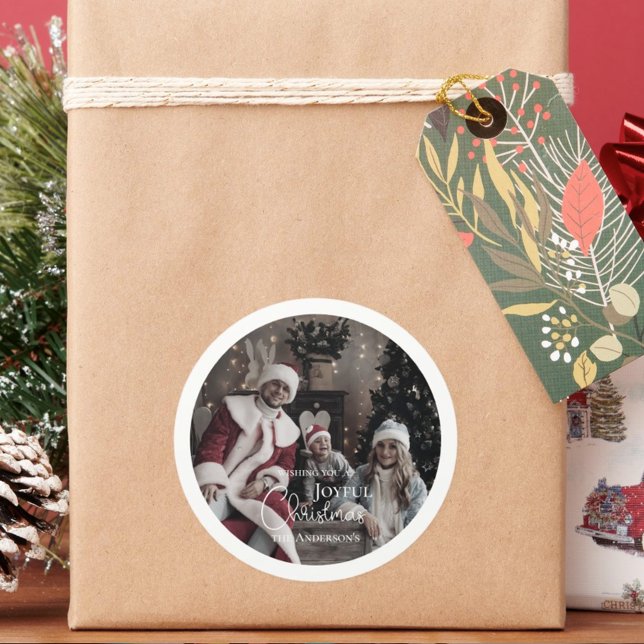 Moderne frohe Weihnachts-Foto-Ornament Runder Aufkleber (Von Creator hochgeladen)