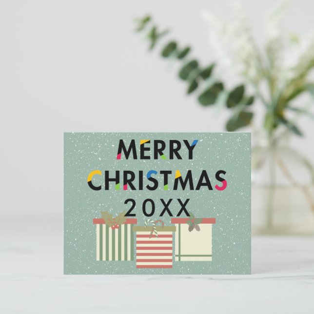 Moderne frohe Weihnachts-Geschenkboxen Postkarte (Stehend Vorderseite)